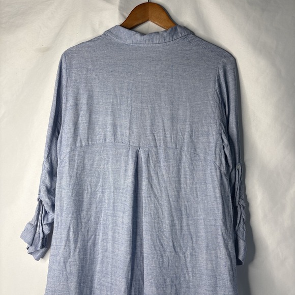 Zara Basics Women's L Chambray Roll up 3/4 Sleeves‎ Tunic Blue Shirt Dress - Picture 7 of 7